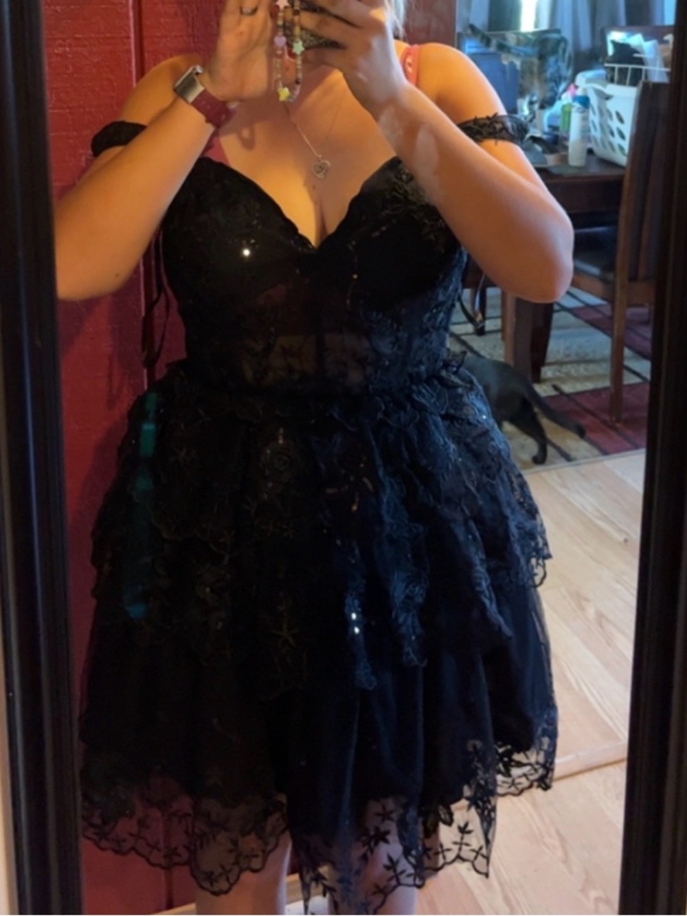 Black Lace Off-Shoulder Cocktail Dress